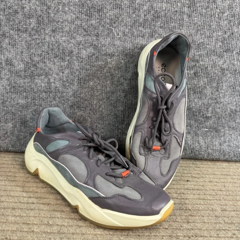 ECCO Golf Leather Low Top Sneakers Grey Blue Orange Womens Size 9-9.5